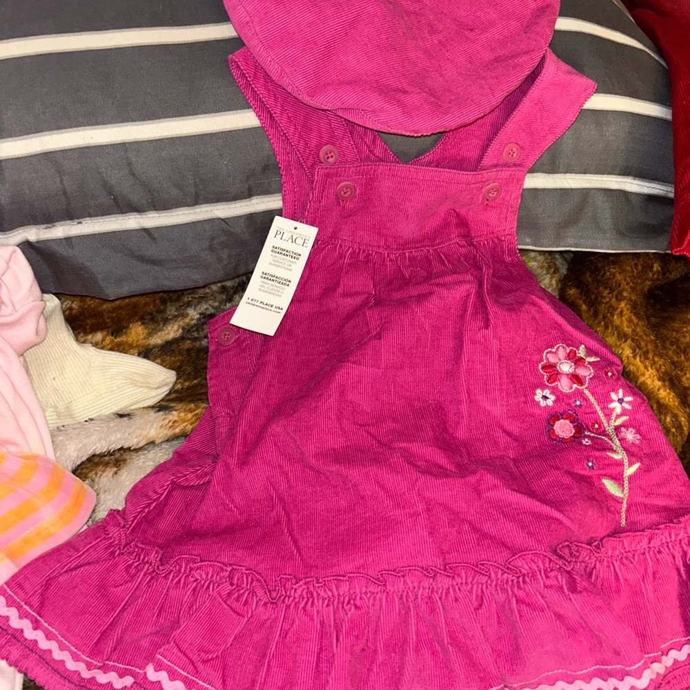 The Children's Place Fuchsia Corduroy Dress with Floral Detail